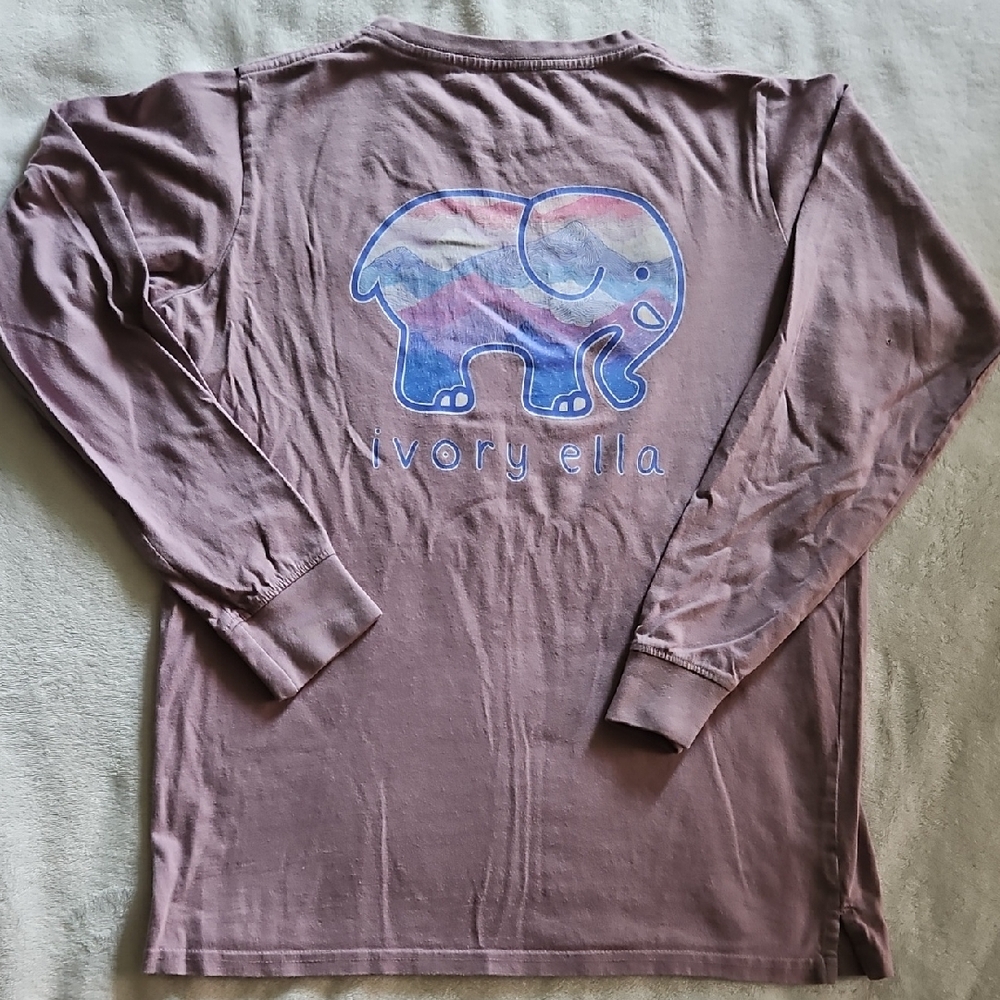 Ivory Ella Long Sleeve Tee with Purple Mountain Themed Elephant